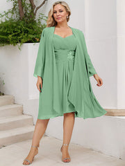 Sheath/Column Sweetheart Knee-Length Chiffon Mother of the Bride Dress With Beading Appliques Lace Sequins Pleated