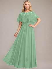 A-line Scoop Illusion Floor-Length Lace Chiffon Mother of the Bride Dress With Sequins