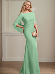 Trumpet/Mermaid Boat Neck Floor-Length Chiffon Mother of the Bride Dress With Pleated
