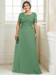 A-line Scoop Floor-Length Lace Chiffon Mother of the Bride Dress With Sequins