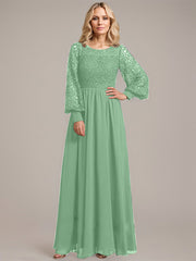 A-line Scoop Illusion Floor-Length Lace Chiffon Mother of the Bride Dress