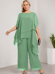 Separates Jumpsuit/Pantsuit Scoop Ankle-Length Chiffon Mother of the Bride Dress