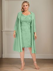 Sheath/Column V-Neck Knee-Length Lace Chiffon Mother of the Bride Dress