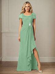 Dark Navy A-Line Side Slit Chiffon Dress Mother of the Bride Dress