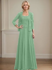 A-Line Square Neckline Chiffon Mother Of The Bride Dresses With Lace