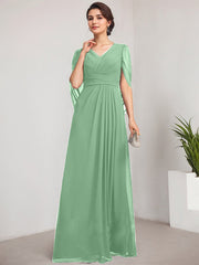A-line V-Neck Floor-Length Chiffon Mother of the Bride Dress With Pleated