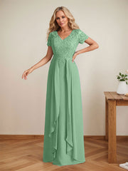 Elegant A-Line Chiffon V-neck Mother of the Brides Dresses Lace Top MOB Dresses
