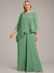 Separates Jumpsuit/Pantsuit Scoop Floor-Length Chiffon Mother of the Bride Dress With Beading