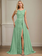 Sheath/Column Scoop Illusion Floor-Length Detachable Chiffon Lace Mother of the Bride Dress With Sequins Beading
