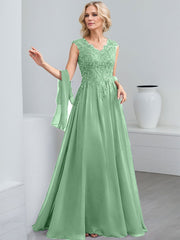 A-Line V-Neck Sleeveless Chiffon Mother Of The Bride Dresses With Lace