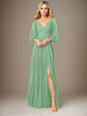 A-Line V-Neck Floor-Length Chiffon Mother of the Bride Dress
