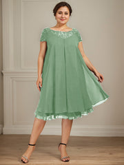 Empire Scoop Illusion Knee-Length Chiffon Lace Mother of the Bride Dress With Sequins Beading