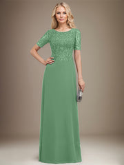 A-line Scoop Floor-Length Lace Chiffon Mother of the Bride Dress With Sequins