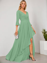 A-line V-Neck Floor-Length Chiffon Mother of the Bride Dress With Cascading Ruffles