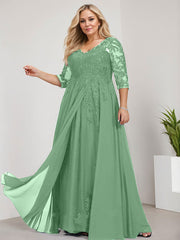 A-line V-Neck Floor-Length Lace Chiffon Mother of the Bride Dress With Sequins