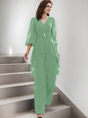 Jumpsuit/Pantsuit Puff Slevees Chiffon Mother Of The Bride Dresses