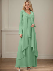 Elegant V-Neck Long Sleeves Floor-Length Mother Of The Bride Dresses WithWrap