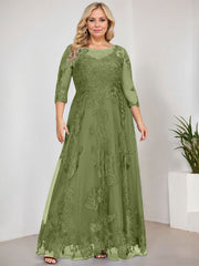 A-line Scoop Illusion Floor-Length Tulle Lace Mother of the Bride Dress With Sequins