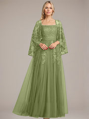 A-line Square Floor-Length Tulle Lace Sequin Mother of the Bride Dress