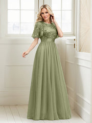 A-Line Short Sleeve Embroidery Mother Of The Bride Dress