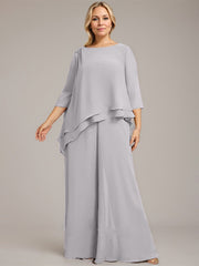 Separates Jumpsuit/Pantsuit Scoop Floor-Length Chiffon Mother of the Bride Dress With Beading