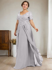 A-line V-Neck Floor-Length Chiffon Lace Mother of the Bride Dress
