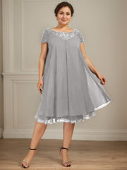 Empire Scoop Illusion Knee-Length Chiffon Lace Mother of the Bride Dress With Sequins Beading
