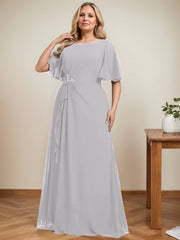 A-line Scoop Floor-Length Chiffon Mother of the Bride Dress With Cascading Ruffles Beading Sequins