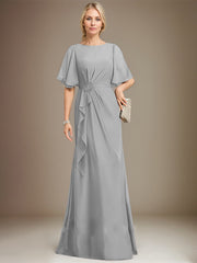A-line Scoop Floor-Length Chiffon Mother of the Bride Dress With Cascading Ruffles Beading Sequins