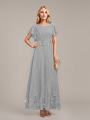 A-line Scoop Ankle-Length Lace Chiffon Mother of the Bride Dress With Sequins