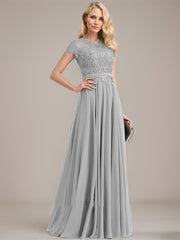 A-line Scoop Illusion Floor-Length Lace Chiffon Mother of the Bride Dress