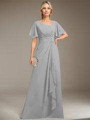 A-line Asymmetrical Floor-Length Chiffon Mother of the Bride Dress With Pleated Beading Sequins