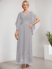 A-line Scoop Illusion Ankle-Length Lace Chiffon Mother of the Bride Dress With Sequins