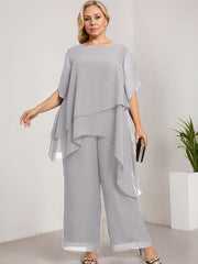 Separates Jumpsuit/Pantsuit Scoop Ankle-Length Chiffon Mother of the Bride Dress