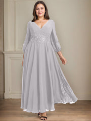 A-line V-Neck Ankle-Length Lace Chiffon Mother of the Bride Dress With Sequins