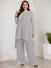 Separates Jumpsuit/Pantsuit Scoop Floor-Length Chiffon Mother of the Bride Dress With Beading Sequins