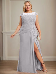 Sheath/Column Scoop Illusion Floor-Length Chiffon Lace Mother of the Bride Dress With Pleated Sequins Beading