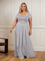A-Line V-Neck Lace Chiffon Mother of the Bride Dress