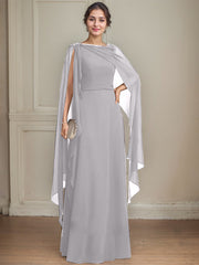 A-line Scoop Floor-Length Chiffon Mother of the Bride Dress With Bow Pleated