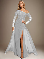 Trumpet/Mermaid Asymmetrical Illusion Floor-Length Lace Chiffon Evening Dress With Sequins