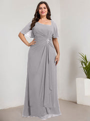 A-line Asymmetrical Floor-Length Chiffon Mother of the Bride Dress With Pleated Sequins Beading