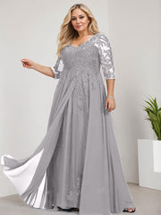 A-line V-Neck Floor-Length Lace Chiffon Mother of the Bride Dress With Sequins