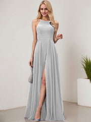 A-line Scoop Floor-Length Chiffon Evening Dress