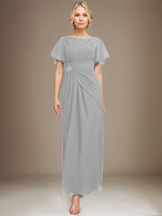 A-line Scoop Ankle-Length Chiffon Mother of the Bride Dress With Beading Pleated