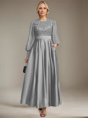 A-line Scoop Ankle-Length Lace Satin Chiffon Mother of the Bride Dress With Sequins