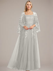 A-line Square Floor-Length Tulle Lace Sequin Mother of the Bride Dress