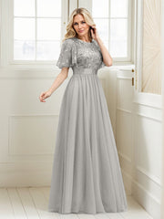 A-Line Short Sleeve Embroidery Mother Of The Bride Dress