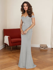 Off-The-Shoulder Elegant Elastic Satin Mother Of The Bride Dresses With Beaded Embroidery