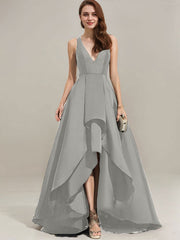 A-line V-Neck Asymmetrical Satin Evening Dress