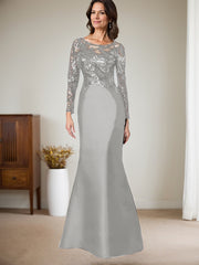 Scoop Neck Long Sleeves Floor-Length Satin/Sequined Mother Of The Bride Dresses